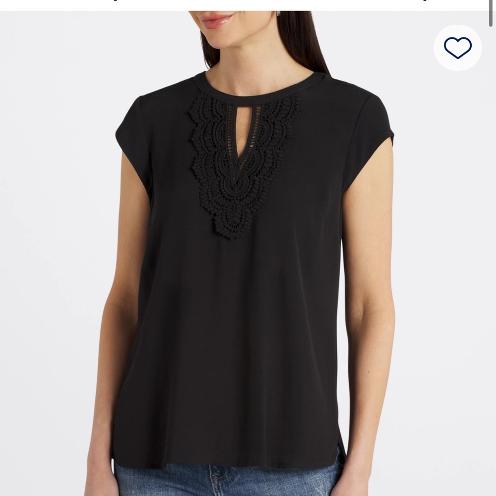 Black Cap Sleeve Blouse with Keyhole Neckline